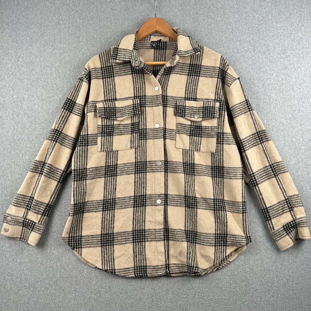 Windsor Shacket Womens M JK14970 Beige Plaid Snap Button-Down